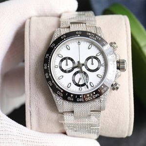 Relógio de diamante masculino automático mecânico 7750 função de temporização relógios safira 40mm relógio de pulso com pulseira de aço cravejado de diamantes Montre de Luxe