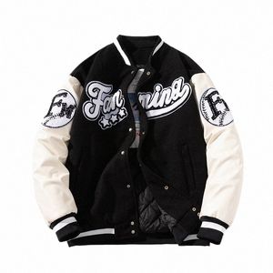 winter Letter Baseball Jacket Men Women American Varsity Jacket Thick Warm Patchwork Hip Hop Coat Butt Leather Sleeve Flocking 194J#