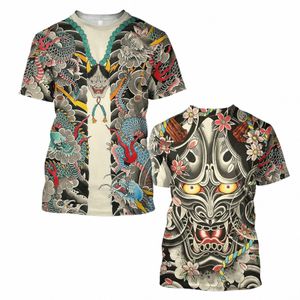 Japansk harajuku-tryckning t-shirt för män fi samurai mask grafik t skjortor sommar fritid o-hals pullover överdimensionerade toppar r7rn#