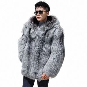 Novo modelo 2023 inverno quente com capuz fi pele de raposa homens vison casaco integrado sier raposa vison casaco casual aconchegante jaqueta a8x9 #