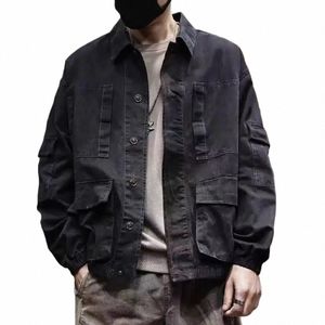 denim Jackets Man Aesthetic Cargo Jeans Coat for Men Khaki Vintage Outwear Elatic High Quality Fast Deery Joker New in Fi j0yz#