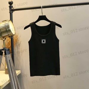 Tanques femininos camis verão tank top mulheres designer moda malha sem mangas colete bordado tecido banda camisa t240327