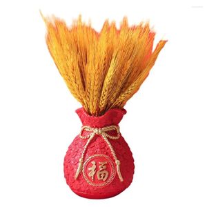 Decorative Flowers Long-lasting Dried Artificial Wheat Stems Flower Arrangement Resin Lucky Bag Vase For Wedding Year Decorations