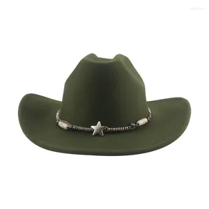 Berets Cowboy Hat Western Cowgirl Casual Jazz Caps For Men Solid Belt Band Khaki Coffee Wide Brim Fedoras Hats Women