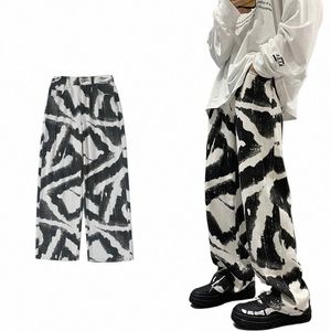 Streetwear Y2k Baggy Jeans Hosen Männer Breites Bein Übergroße Hosen FI Tie-Dye Volllange Denim Gerade Lg Hosen 2023 Neue F3io #