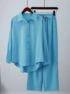 Set da donna a due pezzi Top e pantaloni larghi Camicetta a gamba larga Pantaloni casual da donna Abiti Abiti autunnali 240326