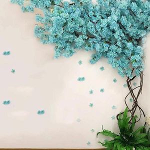 Fiori decorativi Blu Cherry Blossom Tree Finte viti Decor con 30 rami 3 Vite per matrimoni all'aperto al coperto