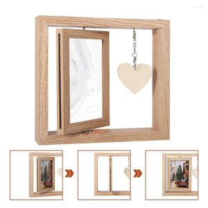 Frames Double-sided Po Frame Double Sided Rotating Wooden Picture Gift For Dad Husband Men Engraved Heart Pendant Lover