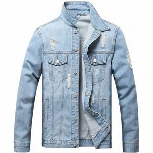 Löst hål denimjacka kappa för män toppar mens kläder våren och hösten män denim jacka t47i#