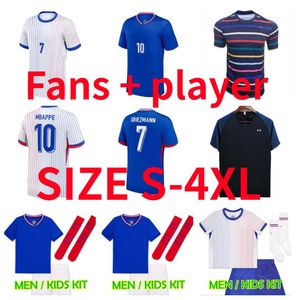 2024 Benzema Mbappe Griezmann Soccer Jerseys French Kante Pogba Giroud Guendouzi Dembele 24 25 Utrustning Maillot de Football Shirt Men Kids Kit Player version