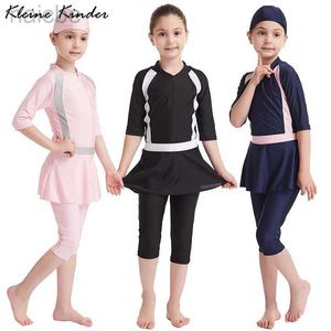 One-Pieces Muslim Swimwear Girl One Piece with Skirt Modest Arab Islamic Swim Wear Children Swimsuits for Girls Teens Bathing Suit Kids 24327