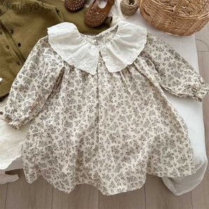 Girl's Dresses deer jonmi New 2024 Spring Korean Style Baby Girls Floral Printed Dress Embroidery Lace Toddlers Kids Cotton Princess Dresses yq240327