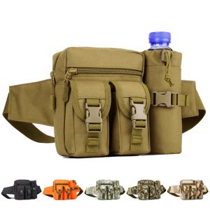 Väskor Taktisk vattenflaska Telefon Pouch Midjepaket Utomhusjakt Cyling Vandring Väska Militär Camo Belt Pack Mochila