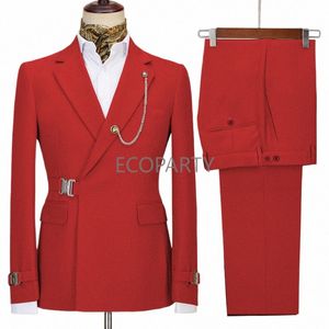 elegante rosso blu royal navy tacca risvolto doppio petto abiti da uomo set smoking da sposa blazer abiti da ballo 2 pezzi giacca + pantaloni 20jx #