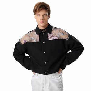 incerun 2023 Men Jackets Mesh Patchwork Fr Embroidery See Through Lapel Lg Sleeve Outerwear Streetwear Fi Crop Coats 72VF#