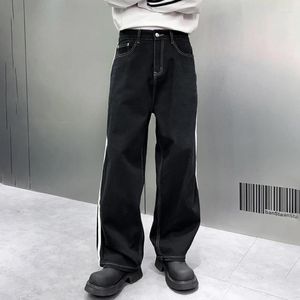 Herr jeans män förlorar avslappnad vintage svart sidor rand denim baggy byxor man cityboy streetwear hip hop wide ben byxor