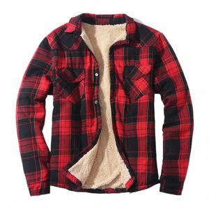 Vinterjackor för män varg Autumn Men Skin Jacket Lambwool Slip Plaid Winter Buckle Pocket Winter Jacket For Heavy F8Y0#