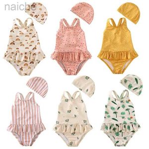 One-Pieces Girls Cute Backless Floral One-piece Swimsuit Baby Bikini Swimwear with hat Sun-proof Beach Vacation Toddlers Kids Chic Swimsuit 24327