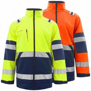 high Visibility Reflective Fleece Jacket Winter Stripe Patchwork Hoodies Two Te Workwear Coat Hi Vis Work Wear 39v3#