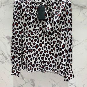 Blusas femininas na moda leopardo impressão camisa de seda moda manga longa fita laço design solto 2024 high end y2k roupas pista
