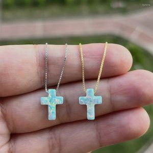 Pendants Synthetic OP03 Mint / OP05 Blue Cross Opal Necklace Fashion With Box Chain Or O