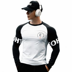 men's lg sleeved T-shirt Spring Autumn New sports fitn quick drying breathable elastic Bottoming shirt Training clothing k85P#