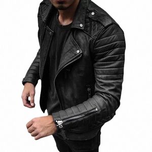 Fi Ledermantel Männer Frühling Herbst Slim Revers Lokomotive Männer Lederjacke Einfarbig LG Sleeve PU Braune Lederjacke M1gt #