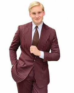 Cappotto Pant Design Ultimi Burdy Stripe Groom'S Abito da sposa Blazer Set 2 pezzi Custom Homme Tuxedo Elegante DrJacket + Pants L8ko #