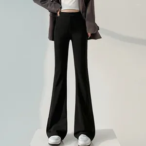 Women's Pants Elegant Black Suit Flared Women 2024 Spring Fashion Drapped High Waist Casual Stretch Straight Long Trousers Femme