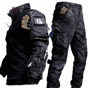 Outdoor Herren Military Tactics 2-teilig Camo Multi Pocket Reißverschluss Langlebig Top Herren Special Forces Training Kampfhose Chaqueta B7r8 #