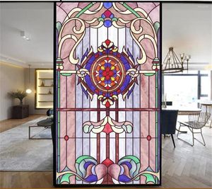 Window Stickers Privacy Windows Film Dekorativ kyrklig stil Stained Glass Inget lim Static Cling Frosted 36