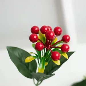 Декоративные цветы, искусственное растение с зелеными листьями, реалистичная фруктовая ветка, стебель, искусственный золотой шар для