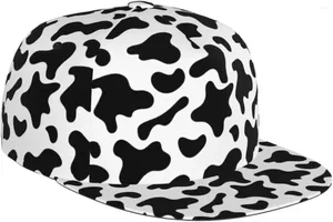 Cappellini da baseball in pelle bovina con stampa di mucca da latte, cappello con fattura piatta, berretto da baseball snapback unisex, visiera stile hip-hop, regolabile