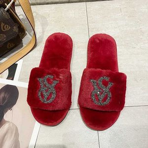 Slippers Slippers 2023 Slide Womens House Warm Winter Crystal Fur Home Shoes Leisure Plush Comfortable H240326HK05