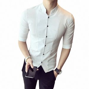 Schwarze Bluse Slim Fit Mandarin Kragen Weiße Hemden für Herren Enge stilvolle Kleidung Herren 2023 Hochzeit Party Dr Shirts Trendy S3K6 #