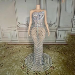 Sıradan Elbiseler Seksi Sequin Rhinestone Mesh Bodycon Balıktail Elbise Kadın Omuz Kapalı Kılıf Maksi Lady Elegant Party Akşam