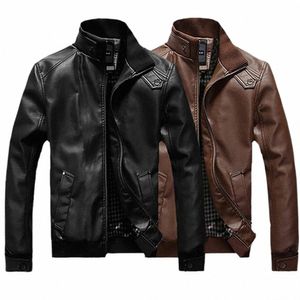 Män faux läderjacka Motorcykel Men Slim Fit Stand Collar Pu Jacket Jaqueta de Couro Masculina Outwear Male Pu Leather Coat U92X#