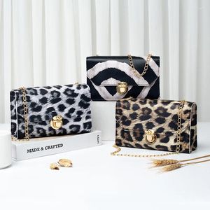 Bolsa leopardo crossbody sacos para mulheres com zíper decoração senhoras corrente bolsas e bolsas de couro patente pequeno ombro b118