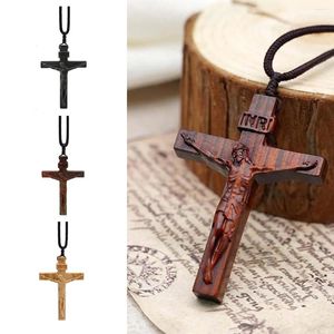 Colares Pingente Jesus Cruz Colar De Madeira Madeira Cristão Católico Crucifixo Acessórios