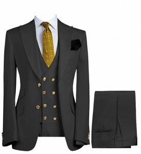 mens 3 Pieces Double Breasted Busin Gentleman Suits Classic Design Blazer Prom Slim Fit Suit Tuxedos Blazer & Pants & Vest 34SE#