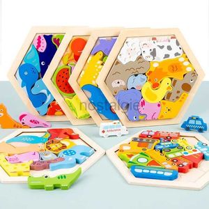 Intelligens Toys Montessori Children Wood Cartoon 3D Puzzle Creative Games Jigsaw för barnutvecklingsutbildningsleksaker 24327