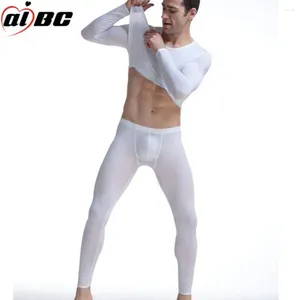 Men's Sleepwear Long Johns Pants Sets Autumn Clothes Ice Silk Bottom Insulation Set Ultra-Thin Slips Lingerie Cueca Calzoncillos