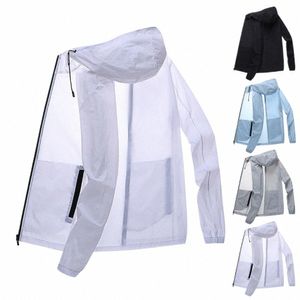 men Summer Sunscreen Coat Hooded Thin Anti-UV Zipper Closure Solid Color Sunshade Lg Sleeves Plus Size Fishing Men Summer Jack w1P2#