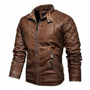 Män våren utomhus Casual Motor Biker Pu Leather Jacket Men Fi Läderjacka Men Autumn Motorcykel Slim Fleece Jacket Coat A1KG#