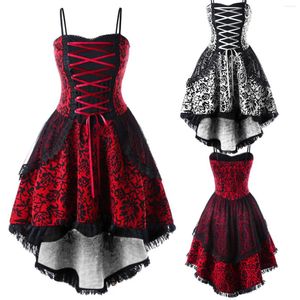 Casual Dresses Women Retro Gothic Dress Bandage Sleeveless Slim Maist Fashion Lace Up Ruffle Pleated Oregelbul Ergel Princess