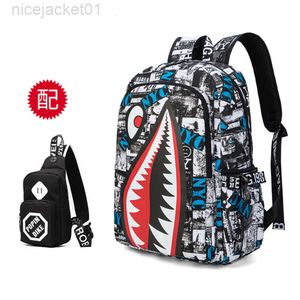 Designer Spraygrounds Backpack Oxford Cloth Shark Backpack for Elementary School Students in Grades Four Five and Six Large Capacity Backpack with Simple Personal