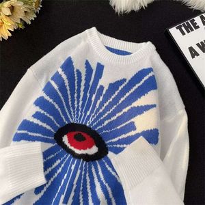 Amerykańska para jesienna zimowa dopasowanie kolorów Truth Eye Sweter dla mężczyzn i kobiet swobodny wszechstronny dzianin