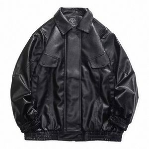 motorcycle Leather Jacket Men Bomber Pilot Retro Loose Pu Coat Women Japanese Casual Streetwear Vintage Outwear Spring Autumn e829#