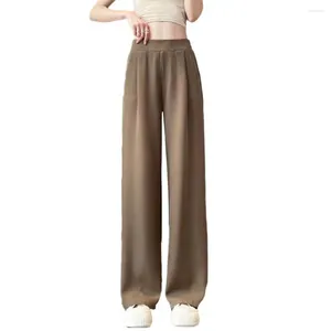 Calças femininas 2024 primavera verão perna larga cintura alta cetim de seda casual solto coreano moda mulher terno calças streetwear