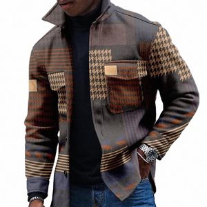 men's Jacket winter Men's Clothing Geometric Pattern Fi Casual Jacket Oversized Shirt Leisure Autumn Male New Plus Size G5OW#